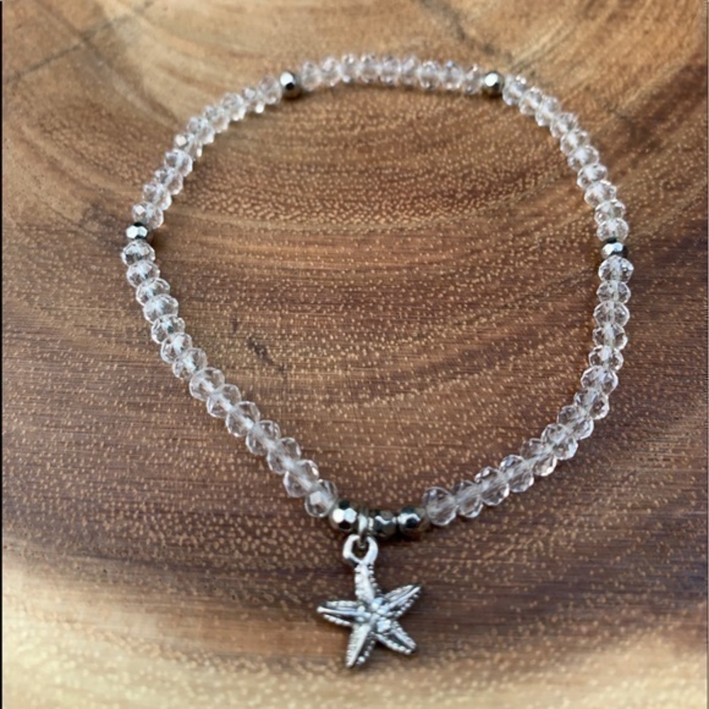 Clear Crystal Bead & Starfish Stretch Bracelet or Anklet